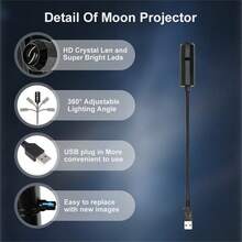 1pc Mini USB Moon Projector LED Earth And Galaxy Lamp, Includes 3/ 6 Interchangeable Planet Images, Starry Sky Projection Light, 360° Adjustable LED Ceiling Decor Light, For Baby Room Night Light, Home Atmosphere Lighting, Room Decoration, Wall Gift - 彩色 - 查看 8
