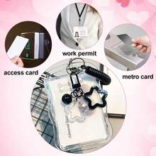 1pc Cute Photo Card Holder Keychain Kpop Photo Card Holder Star Wave Photo Card Keychain Transparent PC Holder Creative Photo Card Holder Metro Bus Student Card Photo Protector, School Supplies, Back To School - A - View 8