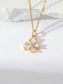 1pc Fashionable Creative Elegant Butterfly & Lilac Zirconia Pendant Necklace, Versatile For Women - Yellow Gold - View 18