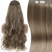 Clip-In Natural Hair Extension, Long Straight Synthetic Hairpiece, Blonde, Black, Mixed Color, Fake Hairpiece For Women HKQE - 深灰色 - 查看 12