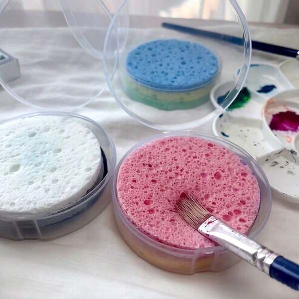 Large Capacity Brush Absorbing Mat - Provides Multi-Color Combination Sets, Suitable For Painting Brushes, Calligraphy Brushes, Palettes And Other Art Tools, Effectively Cleans Art Supplies. Each Set Includes One Transparent Plastic Round Box And Three Different Colored High Absorbent Mat Sheets, Reusable, Makes A Thoughtful Gift For Friends