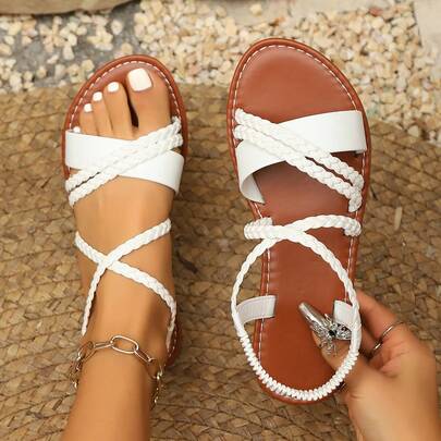 Giày sandal đế bằng buộc dây tối giản dành cho nữ tuổi teen, đa năng cho các dịp thường ngày, đi học, thư viện, lễ hội âm nhạc, mua sắm cuối tuần, du lịch. Có các màu trắng, đen và nâu.