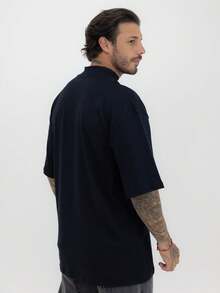 Camiseta Oversized Gola Alta Star Blue Alto Relevo Streetwear Algodão Premium - Preto - Visão 7