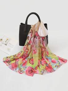1pc Women's Printed Chiffon Lightweight Scarf, Fashionable Elegant Decorative Shawl Wrap For Travel, Photo Shoot - Grey - View 3