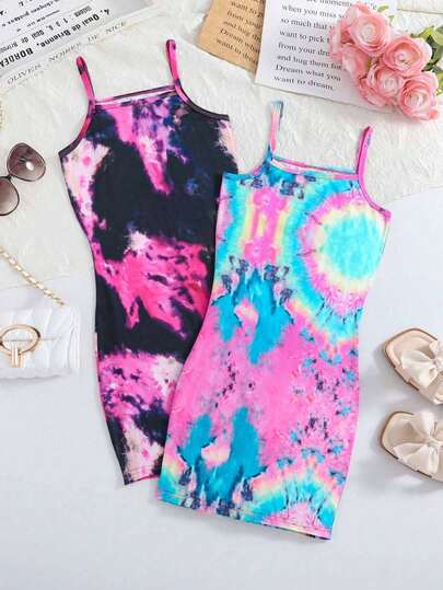 女童休闲优雅多色无袖连衣裙，宽松舒适，适合日常休闲、度假、户外玩耍、主题派对、春夏穿着。