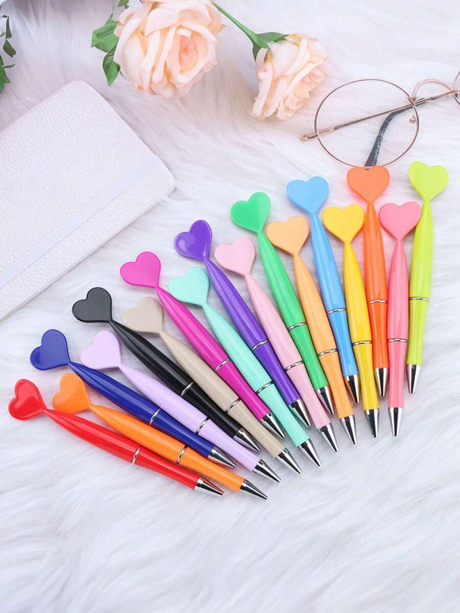 14 Heart-Shaped Ballpoint Pens, Party Gifts - Multicolor - View 1