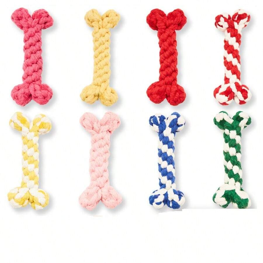 1个骨头形状棉绳狗玩具，宠物耐咬耐用编织棉绳玩具，宠物磨牙玩具 - 彩色 - 查看 1