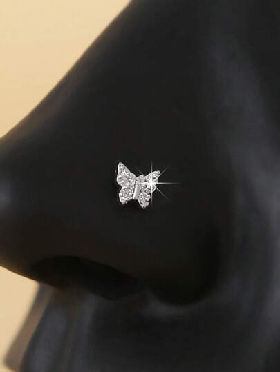 1pc Butterfly L-Shaped Nose Ring, Cute L-Shaped Nose Hoop For Women