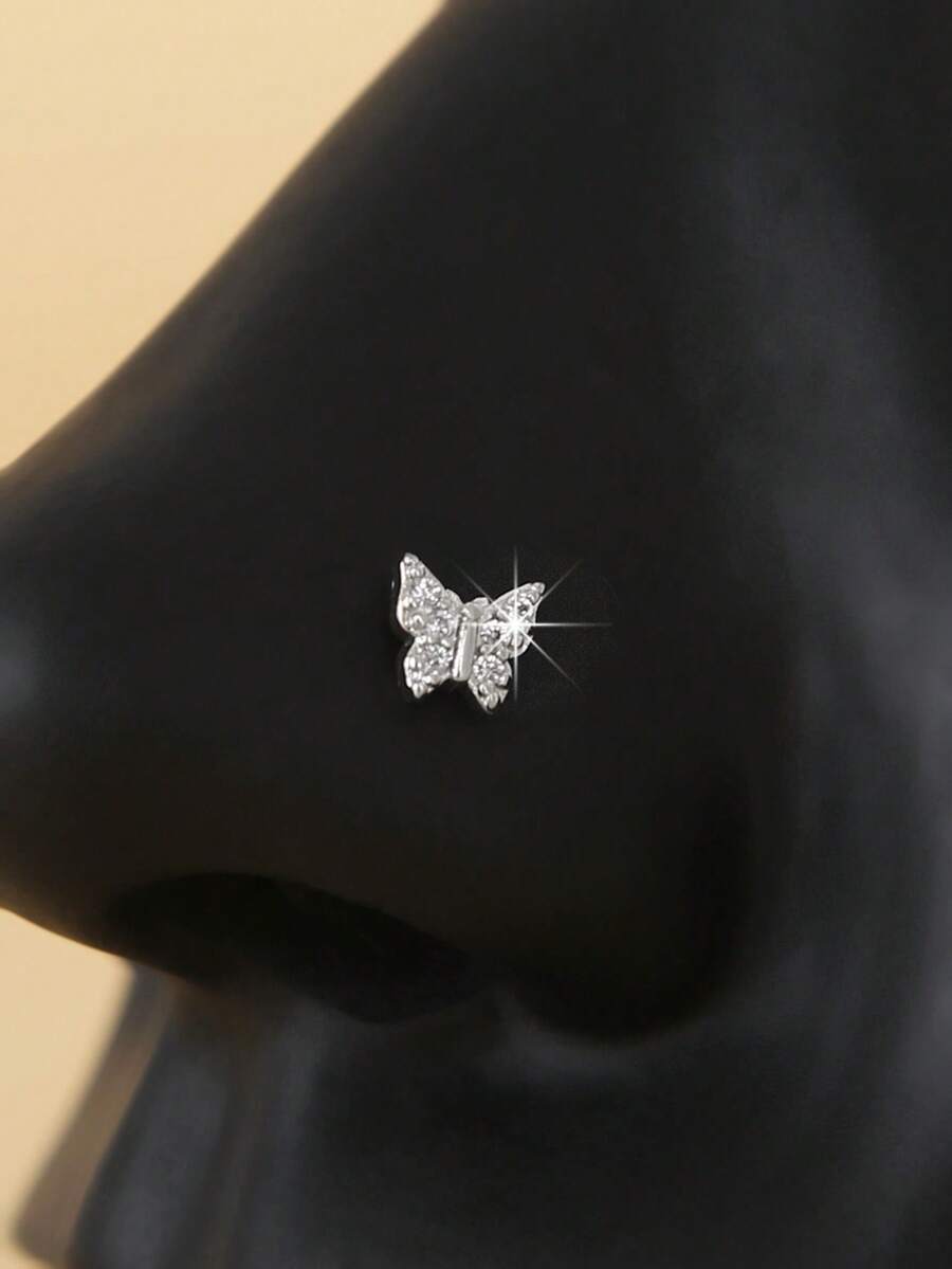 1 st fjärilsformad L-formad näsring, söt L-formad näsring för kvinnor - L-Pin-Nose-Stud - Visa 1