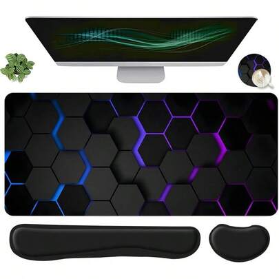 YUFZX Hexagon Honeycomb Design Mouse Pad With Keyboard Wrist Rest & Mouse, Ergonomic Wrist Support Mouse Pad With Coaster, Office Accessories Set