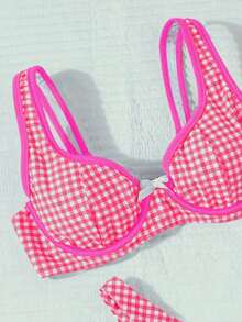 Bộ đồ bơi bikini 2 mảnh thiết kế mới dành cho nữ, đồ bơi hở lưng họa tiết hoa nhỏ xinh xắn trang trí kim loại - Hồng - Xem 4