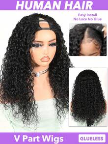 Women's V Part Water Wave Human Hair Wig Brazilian Virgin Hair Wigs No Glue & Gel Needed, Rose Net Cap For All Ethnicities, Stylish Hairpiece, Natural Look Hairpiece 180% Density 8-20 22 24 26 28 30 Inch Natural Black - Natural Black - View 4