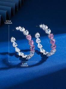 一对优雅奢华的心形闪亮立方氧化锆C形耳环，适合日常佩戴、婚礼、毕业典礼、生日、派对等场合。 - 彩色 - 查看 4