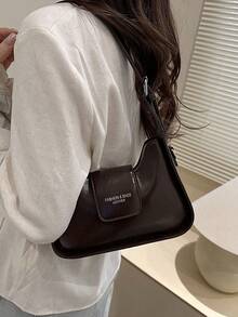 1个绗缝拉链PU纯色法棍包，新款简约手提包，时尚肩带装饰别致腋下包，多功能休闲通勤单肩包，新月形，适合约会、购物、办公、工作、旅行、送礼，非常适合日常使用。 - 咖啡 - 查看 4