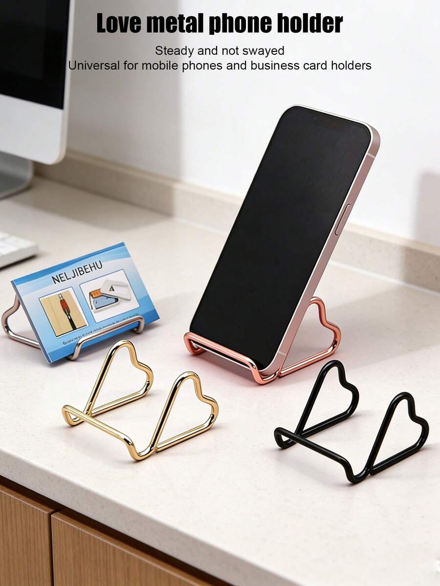 Heart-Shaped Metal Phone Stand, Multifunctional Universal Irregular Phone Holder, Sturdy And Durable, Business Card/Card Display Stand, Hands-Free Slouchy Viewing Stand For Streaming, Video Calls, And Desktop Aesthetics - Multicolor - View 1