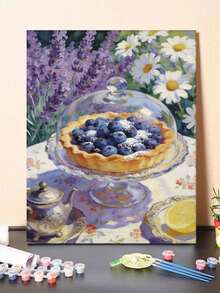 Bộ tranh kỹ thuật số tự làm hình bánh tart việt quất với hoa oải hương và hoa cúc, kích thước 40x50cm/16x20 inch, quà tặng ngày lễ. - 40*50 cm - Xem 7