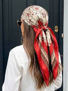 1 chiếc khăn bandana nữ phong cách Bohemian sang trọng in họa tiết hoa văn Paisley, khăn choàng/khăn quàng cổ đa năng cho trang phục thường ngày và ngoài trời mùa xuân/hè, đi biển, đi nghỉ mát. - Đỏ - Xem 3