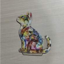 2D亚克力猫咪摆件，彩色水晶图案猫咪雕塑，桌面摆件，家居客厅餐桌装饰，可爱动物摆件，彩虹艺术饰品，送给爱猫人士的礼物 - A - 查看 8