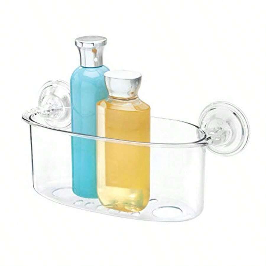 interDesign Power Lock Cesta de Ducha Estante de Ducha de plástico con ventosas Fuertes Transparente - Transparente - Ver 1