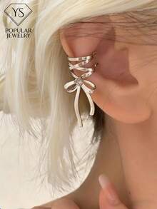 1个甜美蝴蝶水钻耳夹，适合女性日常、节日和派对佩戴 - 銀色 - 查看 1