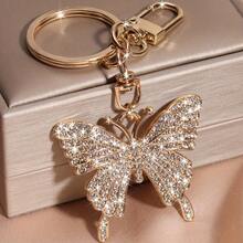 1Pc Crystal Diamond-Encrusted Butterfly Car Keychain Metal Cute Women's Bag Pendant Key Chain Ring Creative Cross-Border Gift - 金色 - 查看 7