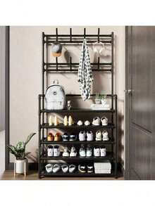 Shoe Rack, Coat Rack, Clothes Rack, Multi-Purpose Support For Shoes, Sneakers, Clothes, Closet, Bedroom, Cabinets. - 黑色 - 查看 3
