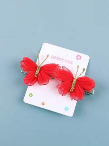 2pcs European And American Style Butterfly Hair Clips, Dopamine Mesh Color, Paired With Distressed Hair Clips, Retro Bangs, Handmade Hair Clips, Girls Hair Accessories, Spring Hair Decor - Multicolor - View 5