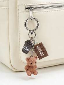 1个咖啡泰迪熊钥匙扣吊坠，可爱独特的包包钥匙链配饰！包含针织泰迪熊、迷你咖啡杯、咖啡豆和闪亮爱心吊坠，迷你树脂包包挂饰，时尚女士配饰，家居钥匙链 - 彩色 - 查看 5