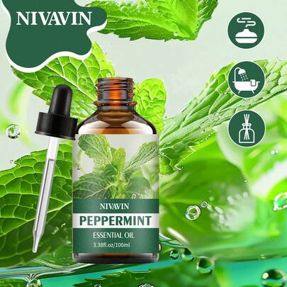 NIVAVIN 30毫升/60毫升/100毫升薄荷精油，100%植物萃取，持久清新香气，优雅迷人，可用于空气清新，适用于办公室/卧室/厨房和浴室，也可用于DIY，是万圣节/圣诞节的绝佳礼物之选。