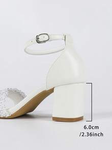 女士褶皱水钻高跟露趾凉鞋，优雅新娘款，白色中跟皮鞋 - 白色 - 查看 9