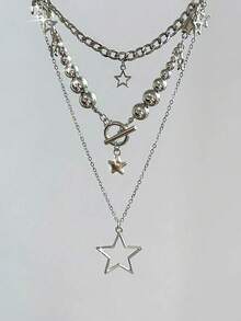 Bộ 2 dây chuyền hình ngôi sao năm cánh và ngọc trai giả kiểu Y2K thanh lịch - Phụ kiện thời trang dự tiệc, cũng là món quà sinh nhật hoàn hảo cho những tín đồ thời trang. - Ngôi sao - Xem 9