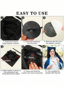 Sturdy Anti-Slip Graduation Cap, Graduation Cap Headband, Graduation Cap Headband Lining Can Secure The Cap And Maintain Hairstyle, Essential Headband For Graduates To Fix The Cap - Black - View 5