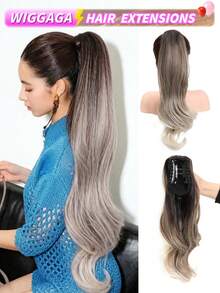 22英寸渐变波浪卷爪夹式合成假发接发，耐热纤维，适合女性和女孩参加派对和日常使用。 - 漸層 - 查看 1