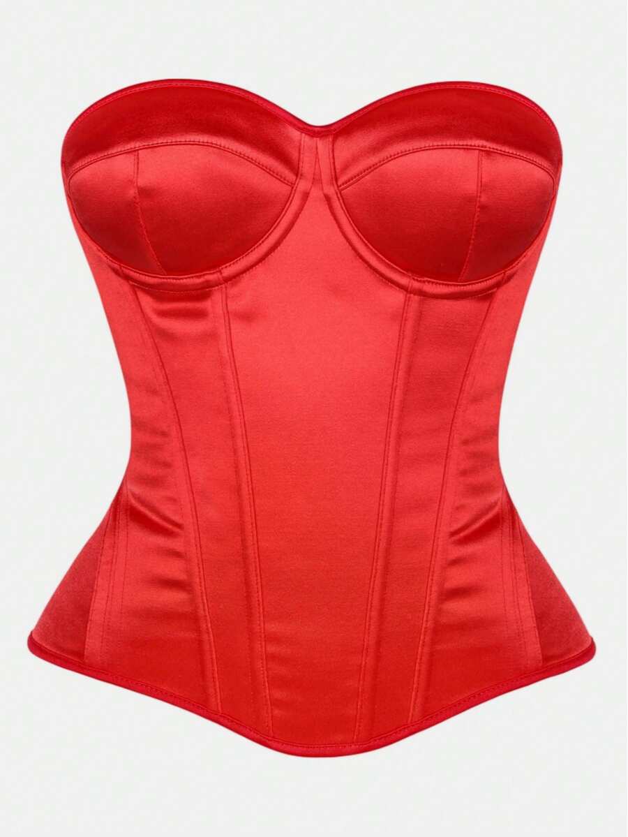 Corpete Vermelho, Corpete Ajustado Minimalista e Elegante que Afina a Cintura, Adequado para Bailes, Festivais de Música e Uso Diário - Vermelho - Visão 1