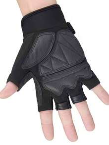 1pair Men Solid Fashionable Fingerless Gloves For Outdoor Riding - Khaki Camouflage - View 4