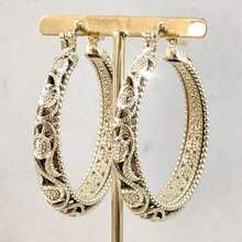Vintage Copper Gold Flower Hoop Earrings - Gold - View 1