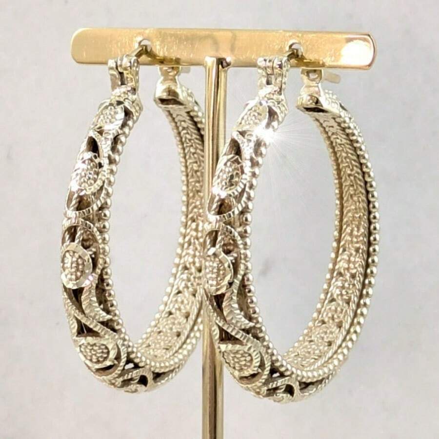 Vintage Copper Gold Flower Hoop Earrings - Gold - View 1