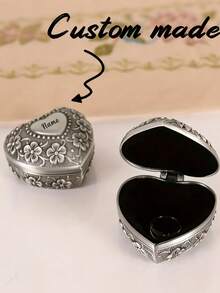 Caja de Joyas de Metal Grabada Personalizada - Nombre/Fecha/Mensaje Personalizado, Caja de Almacenamiento de Anillos de Boda con Diseño Floral Elegante, Caja de Almacenamiento de Recuerdos de Metal Adecuada para Compromiso, Aniversario, Regalo de Boda - Sin Necesidad de Energía, Caja de Joyas, Caja de Almacenamiento de Recuerdos, Artesanía Fina, Caja de Almacenamiento - Estaño - Ver 3