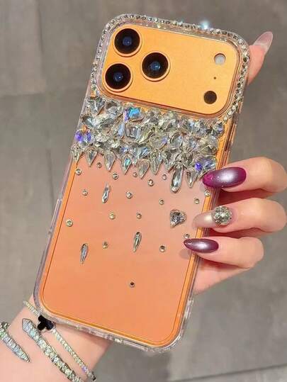 Transparent Luxury Handmade Rhinestone 3D Mountain Full Diamond Half Diamond TPU Anti-Yellow Anti-Drop Full Coverage Protective Phone Case For IPhone11/12/13/14/15/16/17/PROMAX
