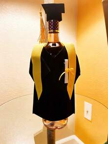 毕业主题葡萄酒瓶套装，迷你毛毡学士服和博士帽流苏瓶塞，毕业主题葡萄酒瓶装饰，适合派对装饰、毕业派对用品、香槟派对道具、毕业餐桌摆件 - 多色 - 查看 8