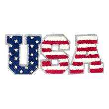 1 Stück USA Buchstaben Shaggy Thermotransfer Patch, Glitzer Rand Sternenbanner Stil bestickte Applikation, patriotisches Thema DIY Dekorationsabzeichen, geeignet für Kleidung, Rucksäcke, Unabhängigkeitstag - Reh - Übersicht 10