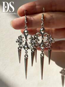 1 par de pendientes con flecos de estilo gótico, minimalistas y versátiles, adecuados para usar en fiestas - Plateado - Ver 1