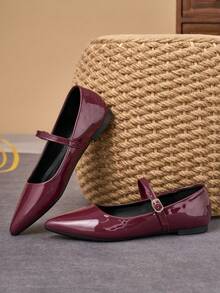 Women's Pointed Toe Splicing Low Vamp Flat Casual Shoes, Purple, Versatile, Suitable For Autumn & All Seasons - Burgundy - View 5