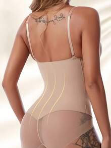 1pc Women's Shapewear Corset, Tight-Fitting Bustier With Bra Cups, Three-Row Hook Design, Fashionable Sexy Mesh Bodycon, Accentuates Body Curves, Slimming Waist, Enhances Hips, Supportive Waist, Shaping Bust, Can Be Worn Outerwear, Multi-Functional Shapewear, Comfortable Fitting Shaping Lingerie, Lightweight Stretchy Fabric, Maintains Feminine Figure - Apricot - View 3
