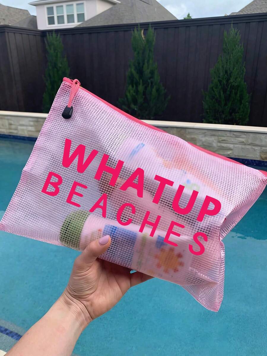 "WHATUP BEACHES" 防水時尚沙灘包，大容量透明化妝包配尼龍拉鍊 - 輕巧，春/夏收納，適合游泳、沙灘、潛水和夏季度假、返校，輕巧防曬收納包，非常適合朋友、家人、閨蜜、同學。生日、節日、派對、婚禮（伴娘）、母親節、教師節的理想禮物和紀念品，郵輪必備，夏季度假禮物
