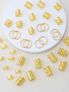 80pcs Gold Dreadlock Hair Beads Set, Adjustable Hair Accessories Suitable For Women And Girls Braids Design - Gold - View 4