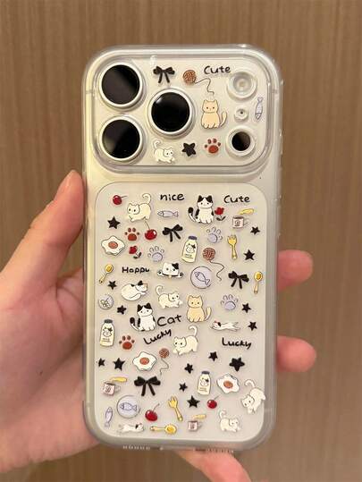 可爱卡通猫咪蝴蝶结镜头保护膜 DIY贴纸保护膜 可爱卡通熊猫兔蝴蝶结爱心星星浮雕贴纸 磨砂背膜屏幕保护膜+摄像头镜头保护膜 兼容 17 Pro Max 17 Pro 超薄防指纹防刮膜保护套 手机配件 耐用保护 手机配件 春季礼物