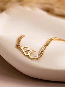 1PC Custom Two Initial Bracelet, Interlocking Letter Bracelet With Cuban Chain, Stackable Bracelet, Couple Bracelet, Christmas Gifts For Mom - Multicolor - View 5