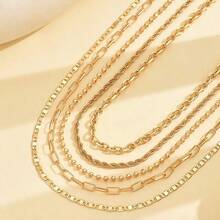 5件套金色项链套装，简约扭珠多层项链套装，适合女性日常佩戴和外出穿着。 - 771五件組項鍊 - 查看 2