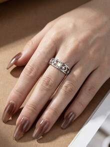 1 Chiếc nhẫn hình ngôi sao và mặt trăng chạm khắc tinh tế, bạc sterling 925, dành cho nữ, trang sức cao cấp, quà tặng dự tiệc, quà sinh nhật, quà hẹn hò. - Nhẫn hình sao và mặt trăng chạm khắc rỗng - Xem 6